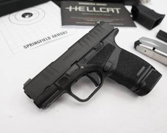 Make: Springfield Armory
Model: Hellcat
Caliber: 9x19
Action: Semi
Barrel: 3.25
Bore: Shiny
Serial # BE174056
Condition: Excellent
Designed with carry in mind, the Springfield Armory Hellcat 9mm Micro-Compact 13-Round Pistol boasts best-in-class capacity with included 11+1 and 13+1 magazines. The Hellcat also features Adaptive Grip Texture that provides a positive grip without irritating your skin or putting undue wear on clothes. Reversible magazine release to accommodate left-handed users. The pistol is new in the box and comes with 2 magazines, soft case, and speed loader. 