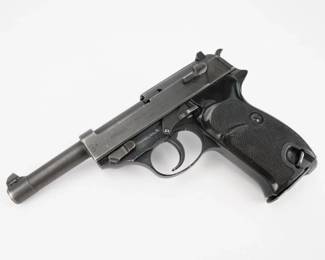 Make: WALTHER
Model: P38
Caliber: 9MM
Action: Semi
Barrel: 5
Bore: Shiny
Serial # 137606
Condition: Excellent
The Walther P38 (originally written Walther P.38) is a 9 mm semi-automatic pistol that was developed by Carl Walther GmbH as the service pistol of the Wehrmacht at the beginning of World War II. It was intended to replace the comparatively complex and expensive Luger P08. This semi-automatic pistol is chambered in 9mm and is sold with one magazine. The pistol is in excellent condition, showing normal signs of use and wear. 