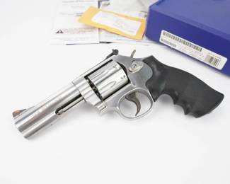 Make: Smith & Wesson
Model: 686-6
Caliber: .357 MAGNUM
Action: DA
Barrel: 4
Bore: Shiny
Serial # CJW2469
Condition: Excellent
Smith & Wesson L-Frame revolvers are built to suit the demands of the most serious firearms enthusiast. Available in six and seven shot cylinders, the L-Frame has a strong, durable frame and barrel built for continuous Magnum usage. As police officers and hunters will attest, this firearm is made to withstand heavy use. This S&W 686-6 is chambered in .357 magnum and features a 4” barrel. The double action revolver is in excellent condition, showing minimal signs of use and wear.