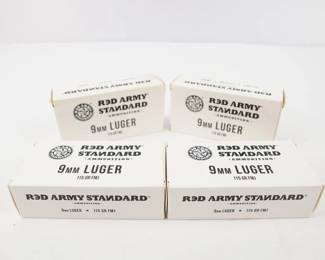 Make: Red Army Standard
Model: 9mm 115 Grain FMJ
Caliber: 9mm
200 rounds, 4 boxes of 50.