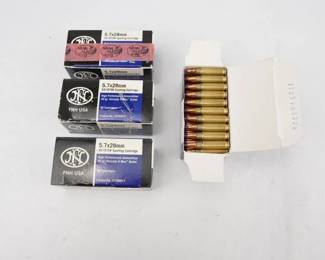 Make: FN
Model: 5.7x28 40 grain
Caliber: 5.7x28mm
200 rounds, 4 boxes of 50 Hornady V-max.