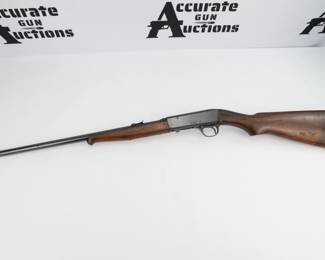 Make: Remington
Model: 24
Caliber: .22 LR
Action: Semi
Barrel: 18
Bore: Shiny
Serial # 71160
Condition: Excellent
Based on a John Browning design and manufactured from 1922–1935, the Remington model 24 is a semi-automatic rifle chambered in either .22 Short or .22 long rifle. It is very closely related to the Browning 22 Semi-Auto rifle (the Browning SA-22) which is still in production. It is a Takedown gun, meaning that the barrel and receiver are easily separated without tools, allowing for a smaller package for transport. A case deflector (seen in the image here) that hooked into the receiver and clipped onto the trigger guard was available. This rifle is in excellent condition, showing minimal signs of use and wear. 