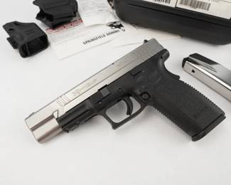 Make: Springfield Armory
Model: XD-45 ACP TACTICAL
Caliber: .45 ACP
Action: Semi
Bore: Shiny
Serial # US761295
Condition: Excellent
Outfitted with a 4-inch hammer-forged barrel, the Springfield Armory XD Essentials Package .45 ACP Pistol features a 10+1-round capacity and a slide with a Melonite finish. The handgun also boasts a polymer grip and frame, as well as a 3-dot white contrast sight configuration. Loaded chamber indicator. Grip, trigger and firing pin safeties.. The pistol is in excellent condition and comes with the factory case. 