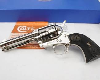 The Colt Single Action Army (also known as the SAA, Model P, Peacemaker, or M1873) is a single-action revolver handgun. It was designed for the U.S. government service revolver trials of 1872 by Colt's Patent Firearms Manufacturing Company (today known as Colt's Manufacturing Company) and was adopted as the standard-issued pistol of the U.S. Army from 1873 until 1892. This revolver was manufactured in 2009 based on the serial number, S60223A. The pistol is in like new condition and comes with the box and paperwork.