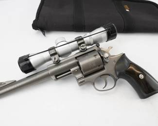 Make: Ruger
Model: SUPER REDHAWK
Caliber: .454 CASUL - .45 COLT
Action: DA
Bore: Shiny
Serial # 552-13362
Condition: Excellent
Ruger Super Redhawk 454 Casull 7.5in Stainless Revolver - 6 Rounds - Super Redhawk revolvers by Ruger have all of the advantages of the Ruger Redhawk plus additional features like the unique Ruger cushioned grip system and a cold hammer-forged barrel. The Patented integral mounts are machined directly on the solid-steel barrel rib to provide a stable mounting surface for the included scope rings, eliminating a potential source of looseness and inaccuracy in the field. Dual chambering allows 454 Casull models to accept factory 45 (Long) Colt cartridges. Comes with a NcStar scope 2.5x30 and a case. This revolver is in excellent condition showing little signs of use and wear. 