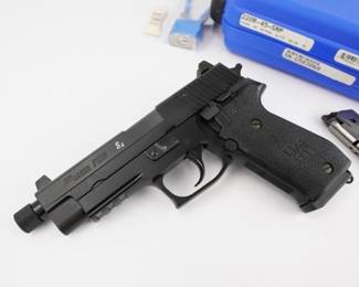 Make: Sig Sauer
Model: P220 S4
Caliber: 45 Auto
Action: Semi
Bore: Shiny
Serial # G503069
Condition: Excellent
This Sig Sauer P220 S4 .45 ACP caliber pistol is a tactical model with threaded barrel and high night sights for use with a suppressor. The semi automatic pistol is sold with a case and 2 magazines. The pistol is in excellent condition, showing minimal signs of use and wear.