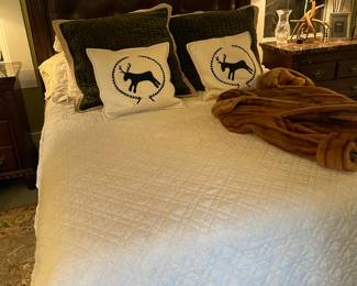 Kincaid mahogany bed with leather upholstered headboard and adjustable mattress