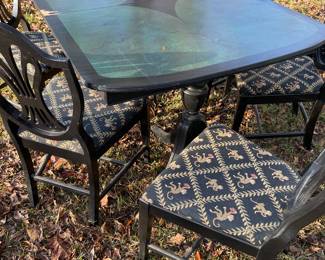 Faux painted dining table with 6 chairs