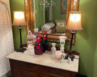 Low mahogany marble top Victorian chest