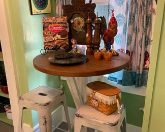 High top table and distressed metal stools