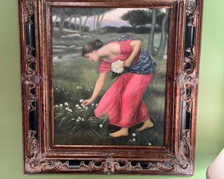 Oil on canvas woman picking flowers