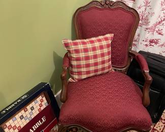Small French upholstered armchair and new Scrabble deluxe game