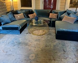 View of summer porch and wonderful blue velvet sectional