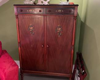 Floral painted mahogany armoire/ chest