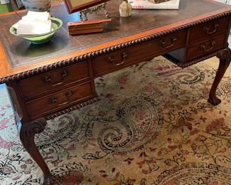 Wonderful tooled leather top mahogany Chippendale partners desk bought in British Columbia