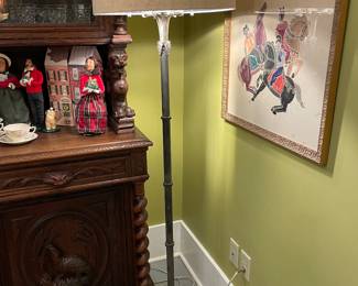 Wrought iron and silver leaf floor lamp