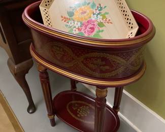 Red and gold planter and tile tray