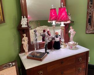 Mahogany marble top Eastlake dresser with mirror