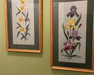 Pair of needlepoint florals