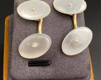 14k gold mop art deco cufflinks