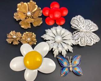 Vintage enamel flowers brooches and more