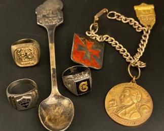 Sterling rings, brooch, spoon and more