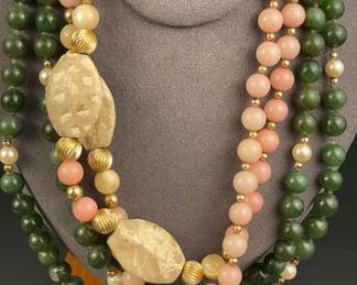 Pink and green stone necklaces