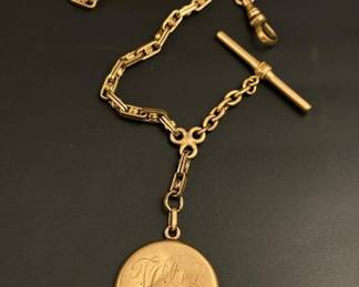 Gold filled vintage/antique watch chain with fob