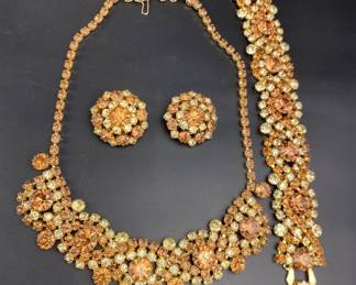 Vintage rhinestone statement necklace/bracelet/earrings 
