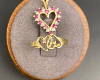 10k gold heart ring and gold pendant
