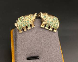 Sterling silver emerald elephant cufflinks