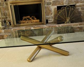 Jack Tripod  Brass Base Retangle  Glass Top Coffee Table