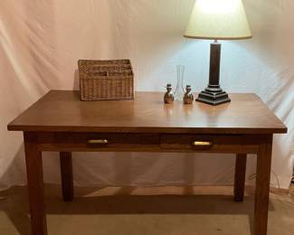 Wood Desk With Lamp