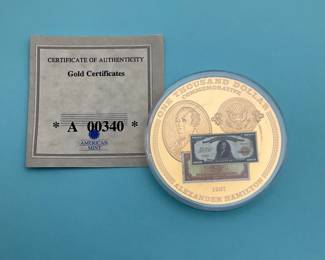 Hamilton Gold Certificate Proof Commemorative Coin