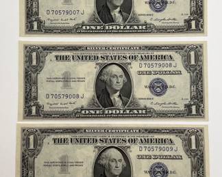 Three 1935 G $1 Silver Certificates - Consecutive S/N