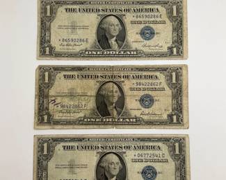Three 1935 $1 Silver Certificate Star Notes
