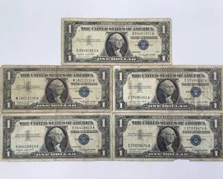 Five 1957 A $1 Silver Certificates