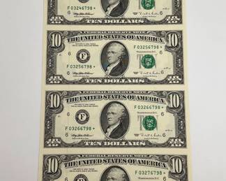 (4) Uncut 1995 $10 Star Notes