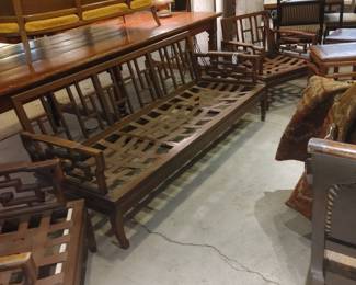 ASIAN MING STYLE MAHOGHANY SETTEE & LOUNGE CHAIRS