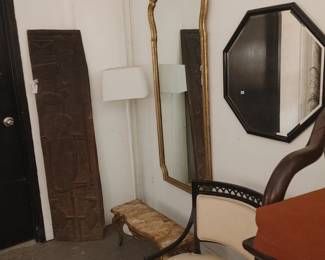 AFRICAN DOOR PANEL & ITALIAN GILTWOOD MIRROR W/CONSOLE
