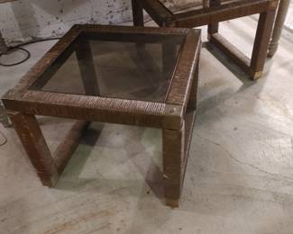 WICKER & BRASS SIDE TABLES