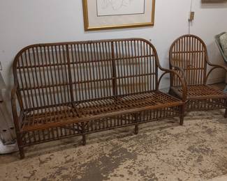 AMERICAN STICK WICKER SETTEE & CHAIR