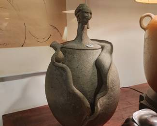 SURREALIST POTTERY LIDDED VASE 11980'S
