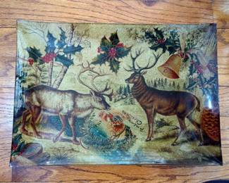 Hand Painted Terracotta 13.5" Plate, California Floria And Home Christmas Tray, And Deer Plate