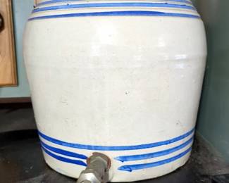 Stoneware Drink Dispenser With Metal Spicket And Wood Lid, 11" x 14"