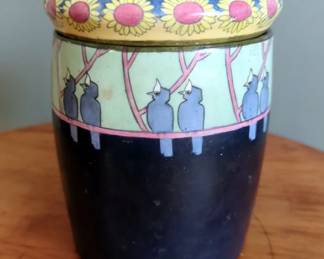 Antique Bauer Pfeiffer & Co Hand Painted Porcelain 6" Lidded Canister