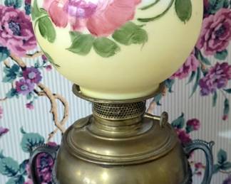 Vintage Hand Painted Parlor Lamp With Rayo Urn Style Base, 23" Tall, Powers On