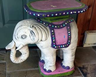 Cast Painted Plaster Elephant Side Table, 21" x 11.5" x 22"