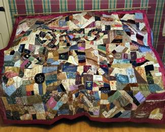 Hand Stitched Patch Quilt, Embroidered With Dates 1892, 1898, & 1985, 64" x 72"