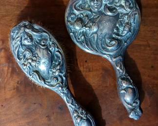 Sterling Silver Vanity Set Including Mirror, Brush, Shoe Horn, And More, Ladies Gloves, Spectacles, Total Qty 10